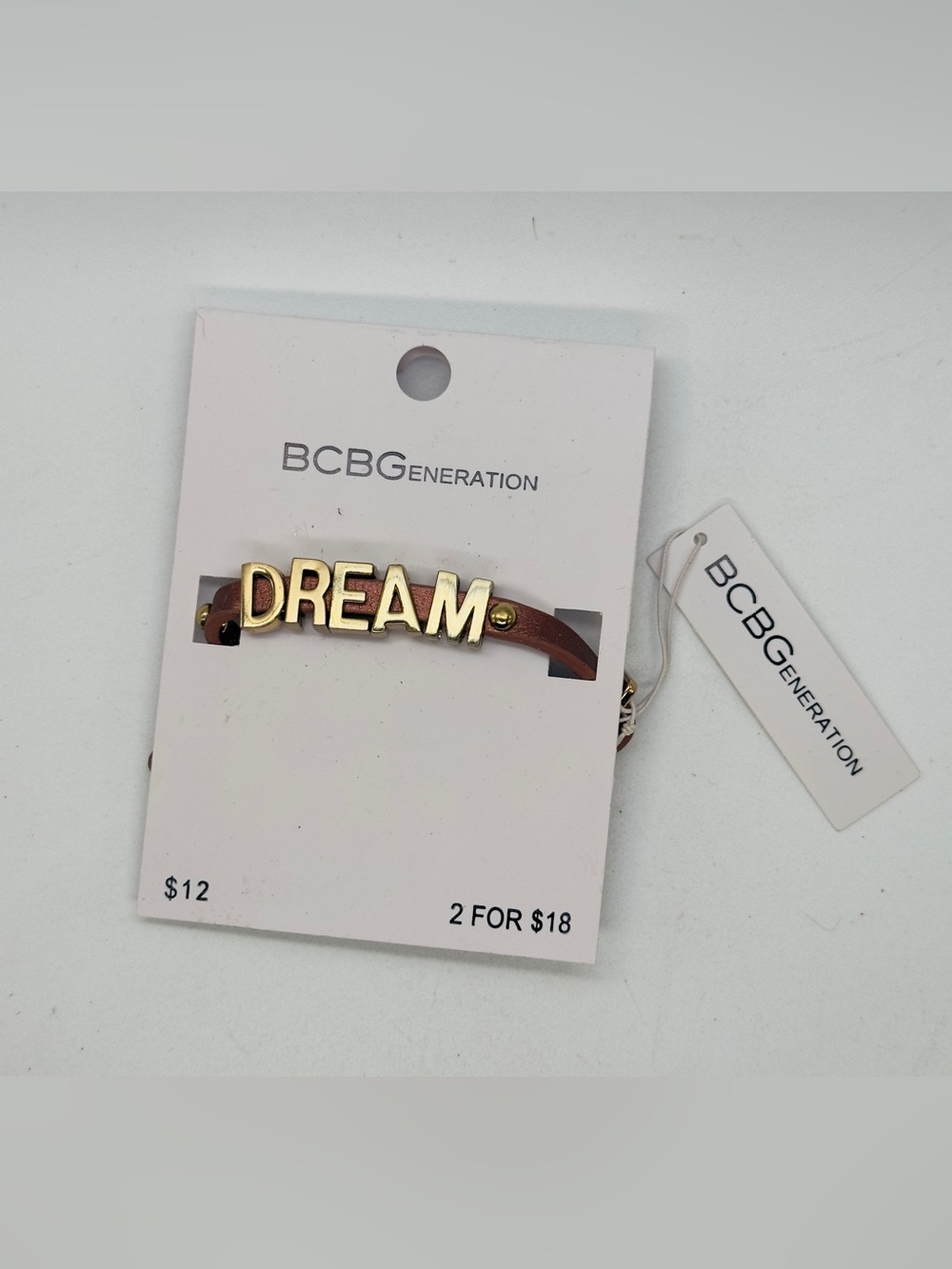 BCBGeneration Brown Leather 'DREAM' Bracelet with Gold Letter Slider Charms NWT